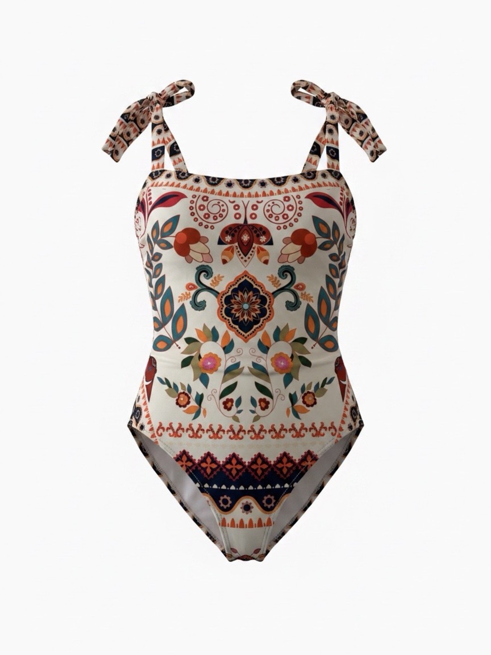 Boho Floral One-Piece Swimsuit in Cream with Multicolor Print
